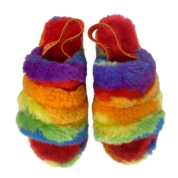 Ugg Women’s Size 6 Slipper Sandals Fluff Yeah Slide Cali Collage Rainbow - Picture 6 of 8